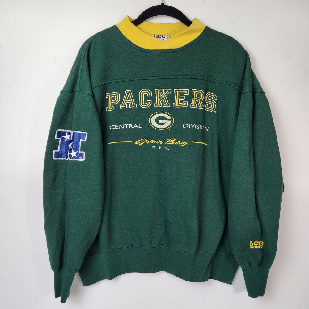 VTG 90s Green Bay Packers Sweater Men‎ L Green Embroidered NFL Retro Colorblock